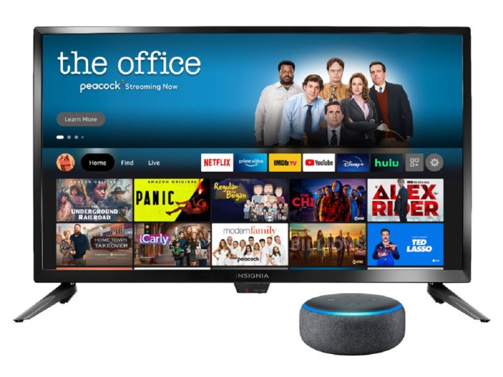 The Insignia F20 Series 4K TV powered by Fire TV with the third-generation Amazon Echo Dot.
