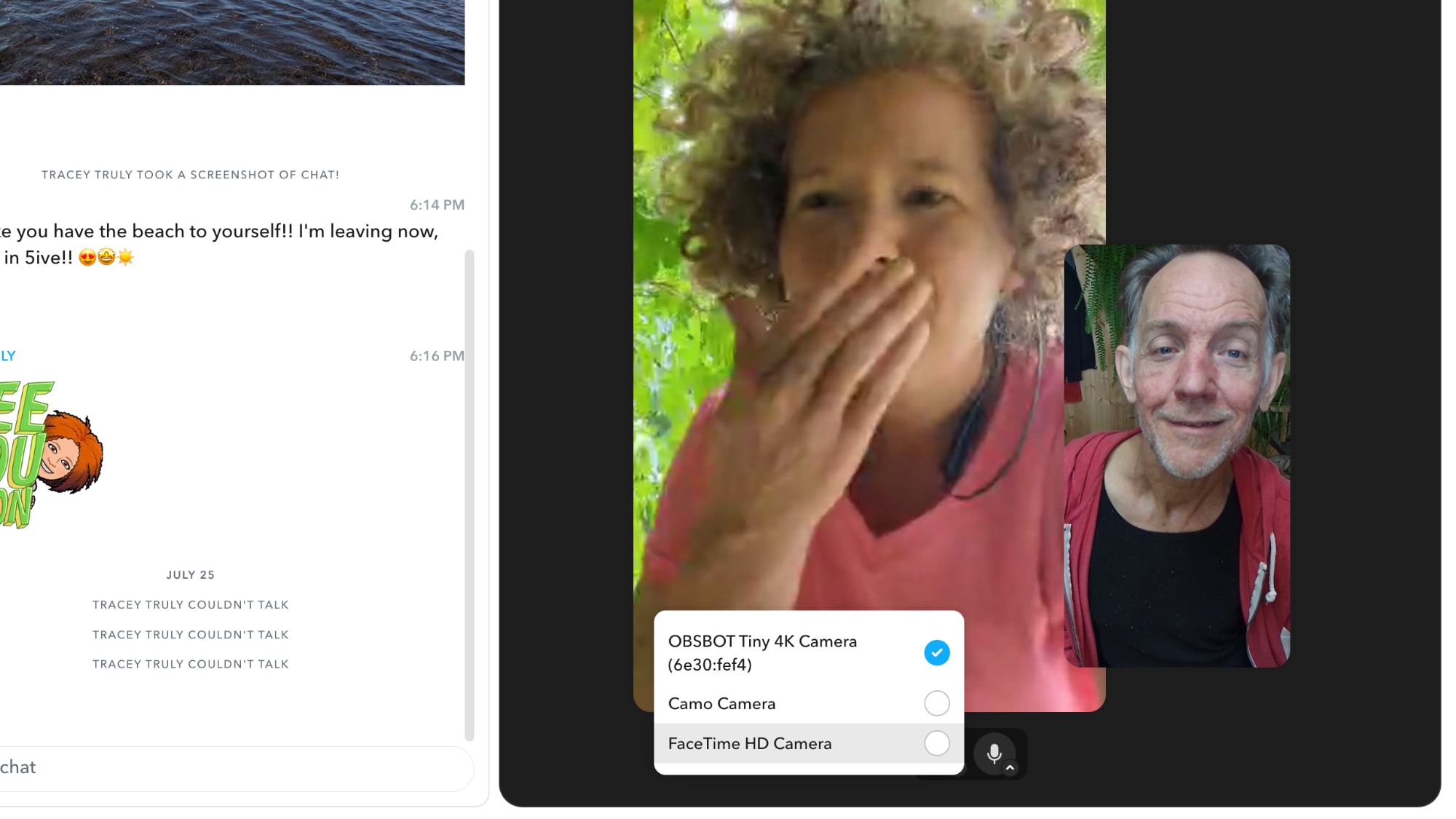 O aplicativo Snapchat for Web pode usar qualquer webcam conectada.