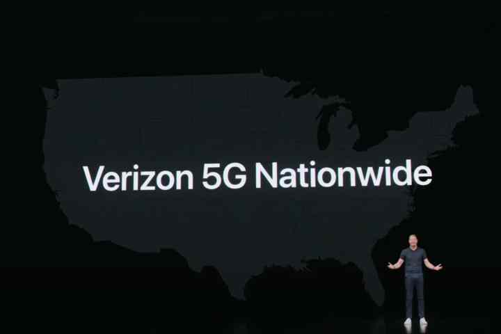 Verizon CEO Hans Vestberg on stage announcing 5G Nationwide service.
