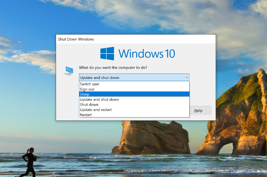 Opción de suspensión de Windows 10.