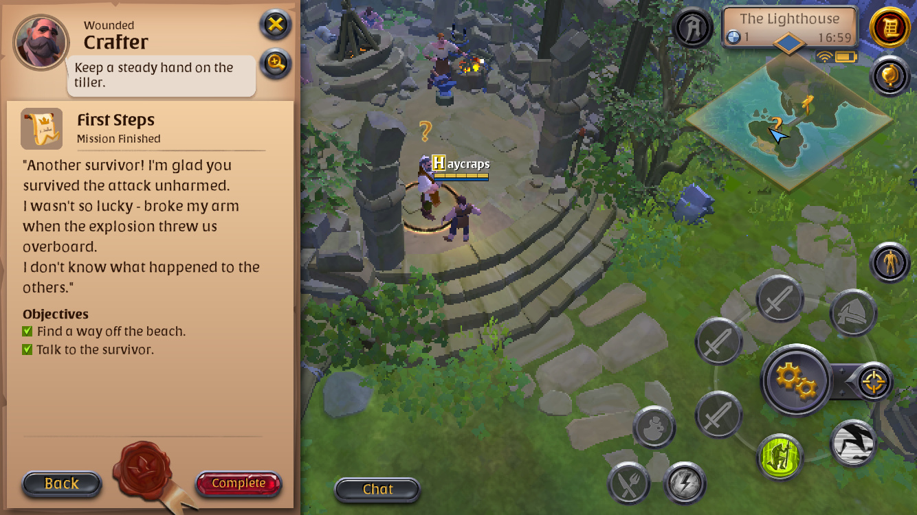 Chatting to an injured sailor in Albion Online.