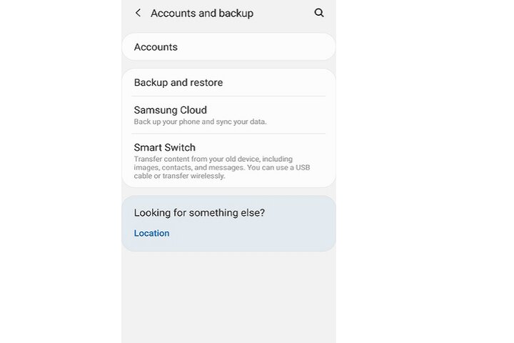 Samsung cloud option in settings.