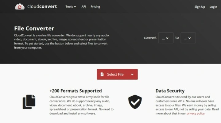 The CloudConvert desktop website.