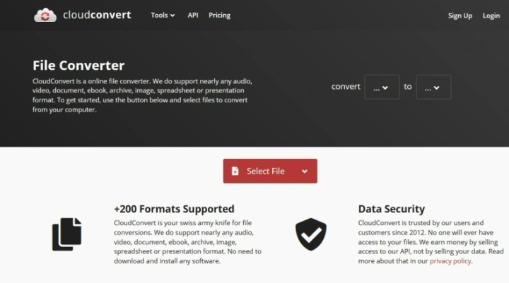 The Cloud Converter homepage.
