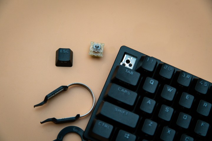 Corsair K70 Pro Mini with the key switch removed.