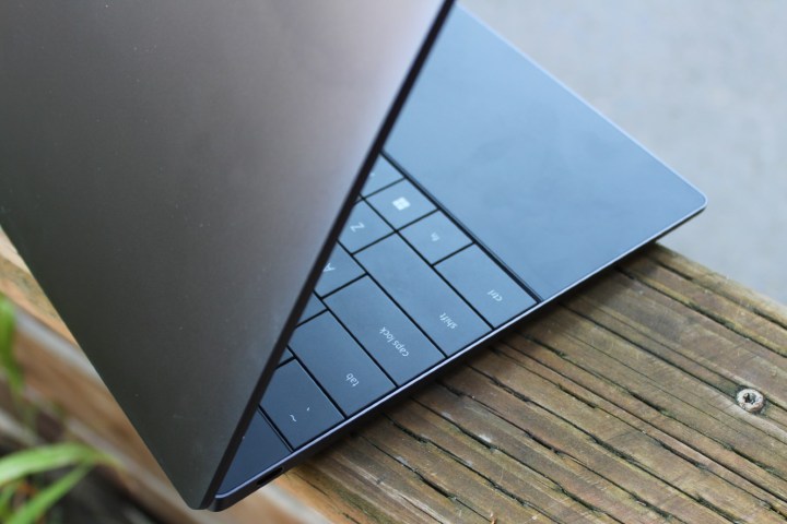 A Dell XPS 13 Plus viewed from the side.