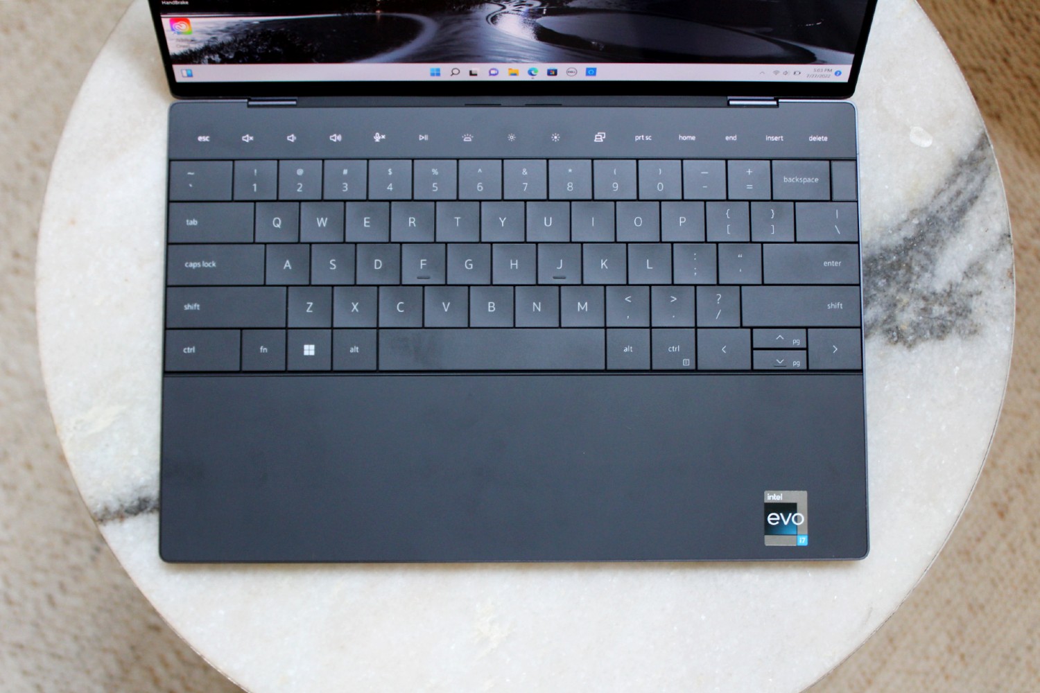 A top down view of the Dell XPS 13 Plus' keyboard.