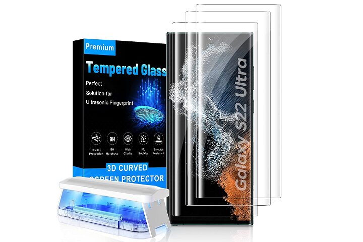 Screen Protector for Samsung Galaxy S22 Ultra 5G Case Friendly Not Glass Support Fingerprint Unlock 3 Pack HD Flexible TPU Film with 3 Pack Tempered Glass Camera Lens Protector 