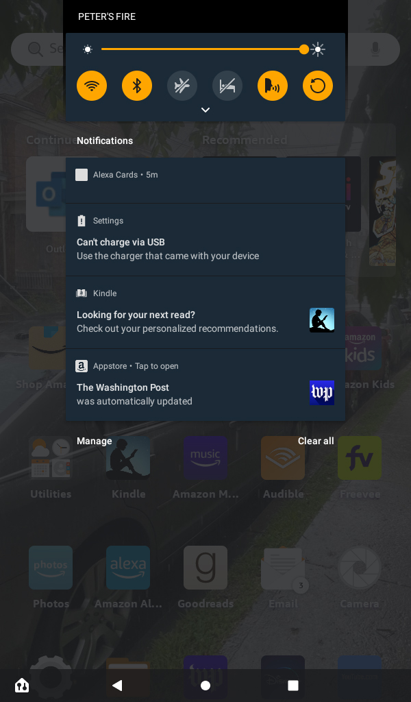 A screenshot of the Fire 7's notification center.