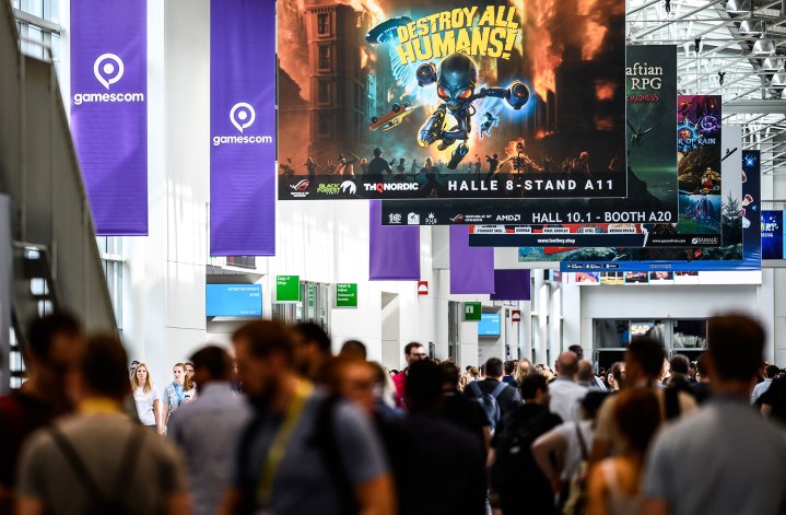 Visitors are seen during the press day at the 2019 Gamescom gaming trade fair on August 20, 2019 in Cologne, Germany.