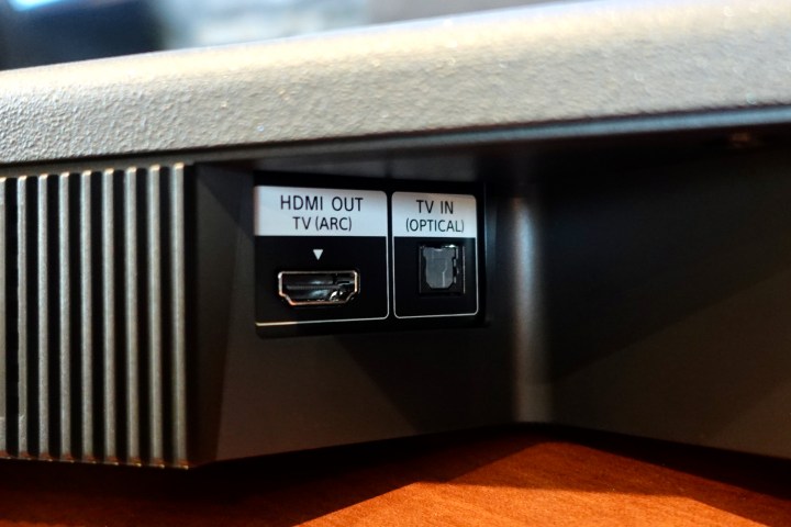 HDMI and optical ports on the back of a soundbar.