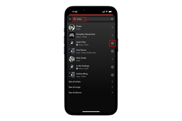 How to search for a song and add it to a Spotify playlist on the mobile app.
