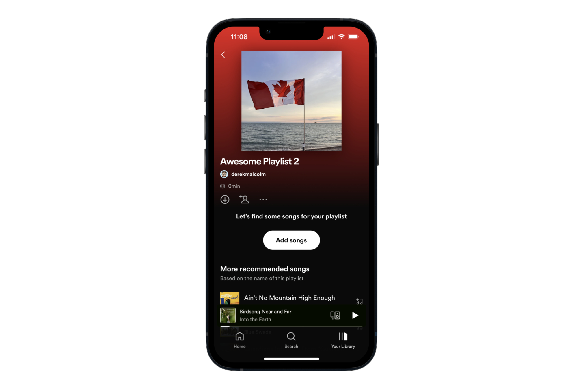 o "Adicionar músicas" botão no aplicativo móvel Spotify.