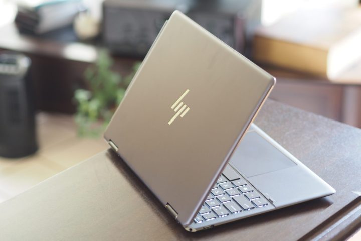 HP Spectre x360 13.5 rear view showing lid and logo.