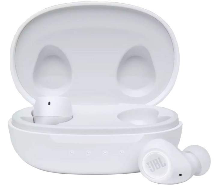 JBL Free II white headphones on a white background.