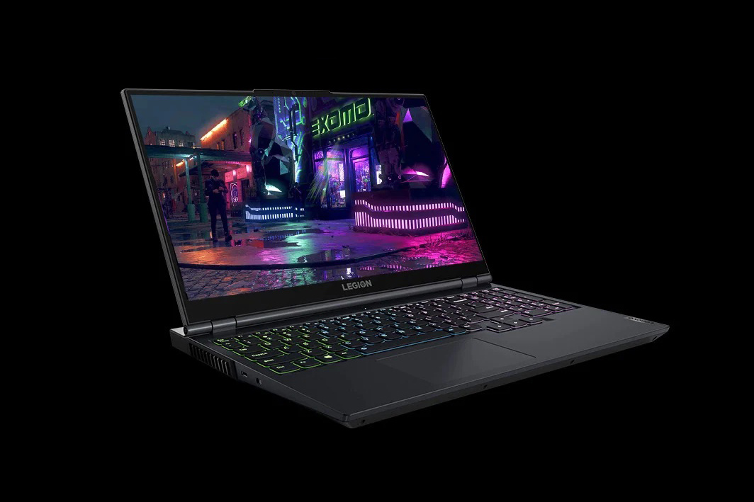 Imagem do produto do laptop para jogos AMD Lenovo Legion 5 Gen 5 em fundo preto.