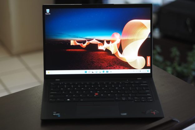 The Lenovo ThinkPad X1 Carbon Gen 10 front view showing display and keyboard deck.