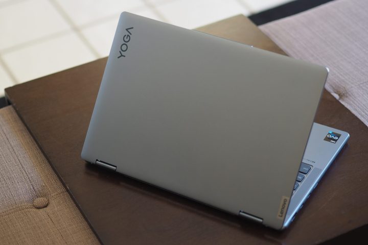 Lenovo Yoga 7i Gen 7 rear view showing lid and logo.