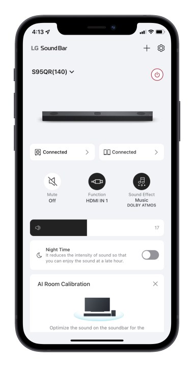Schermata iniziale dell'app LG Sound Bar.