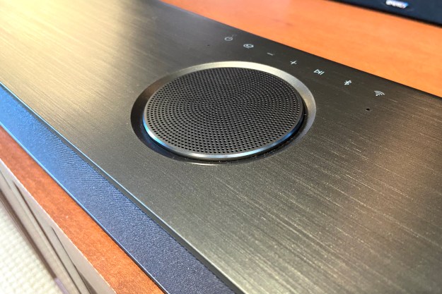 LG S95QR soundbar center height speaker close-up.