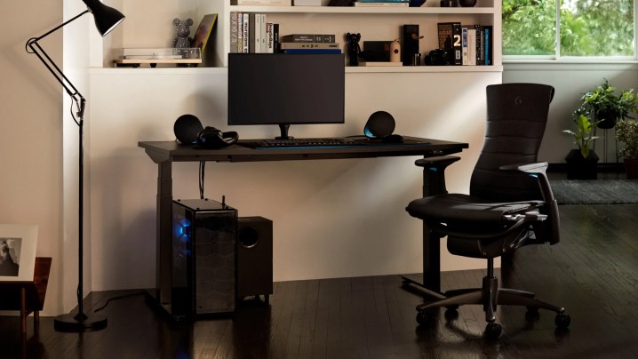 Herman Miller X Logitech standing desk and gaming PC.