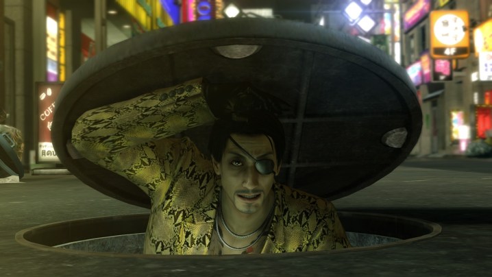 Majima coming out from under a sewer in Yakuza.