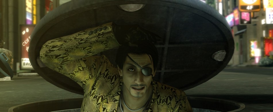 Majima coming out from under a sewer in Yakuza.