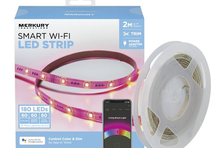 Merkury Innovations Smart LED Strip Lights in their retail packaging.