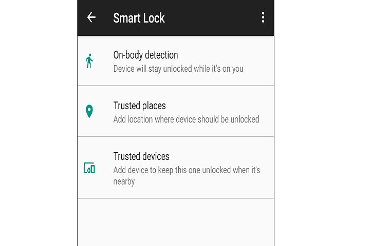 Smart lock options on Samsung device.