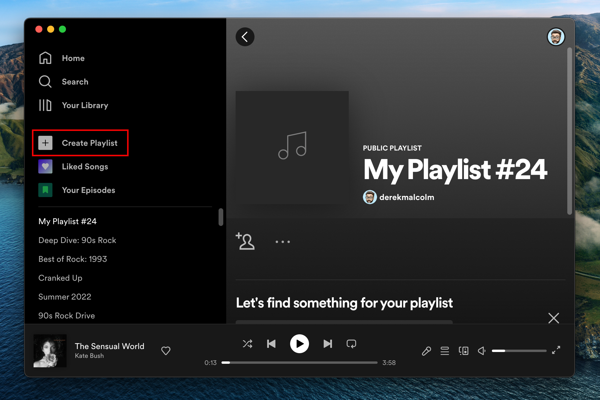 Uma captura de tela do "Criar lista de reprodução" passo em como criar uma lista de reprodução Spotify.