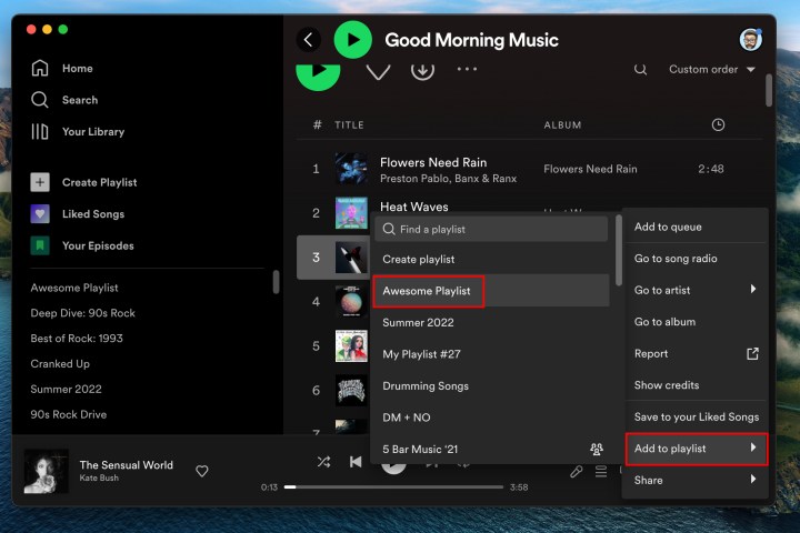 How to add songs to a Spotify playlist.