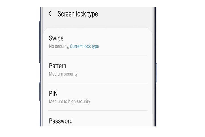 Tipos de bloqueio de tela no telefone Samsung Galaxy.
