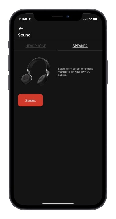 App V-Moda Headphones Editor che mostra lo schermo dell'altoparlante.