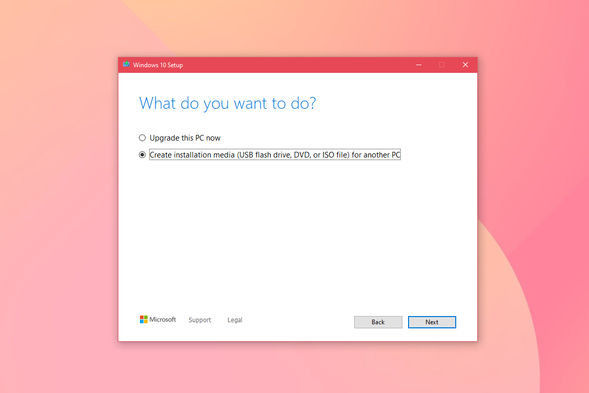 Captura de tela da ferramenta de mídia de instalação do Windows 10.