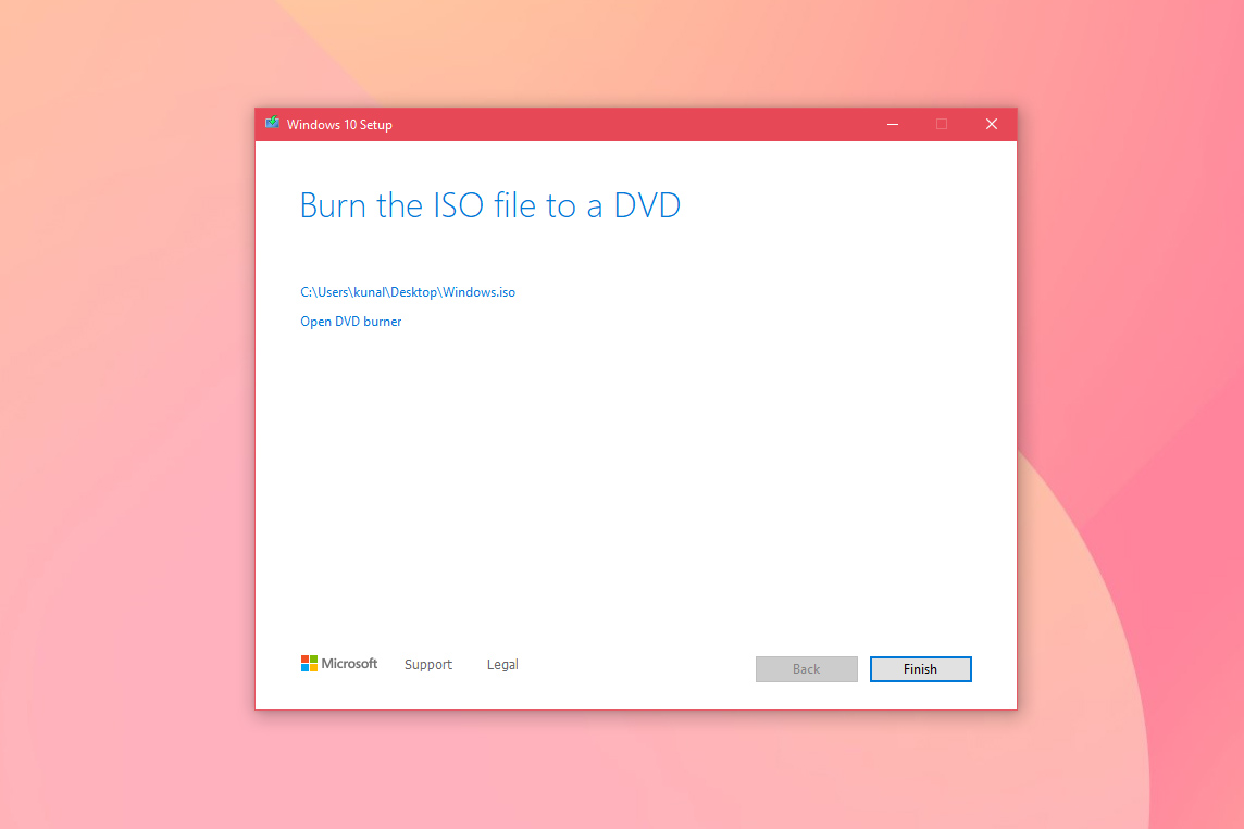 Captura de tela da ferramenta de mídia de instalação do Windows 10 com botão de acabamento final.