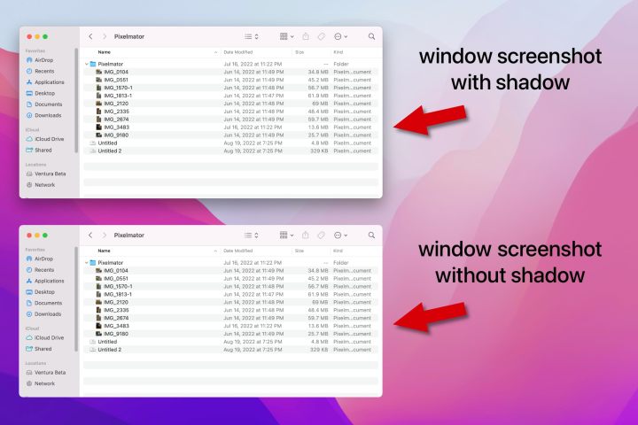 A window screenshot usually has a shadow but holding the Option key during capture omits the shadow.