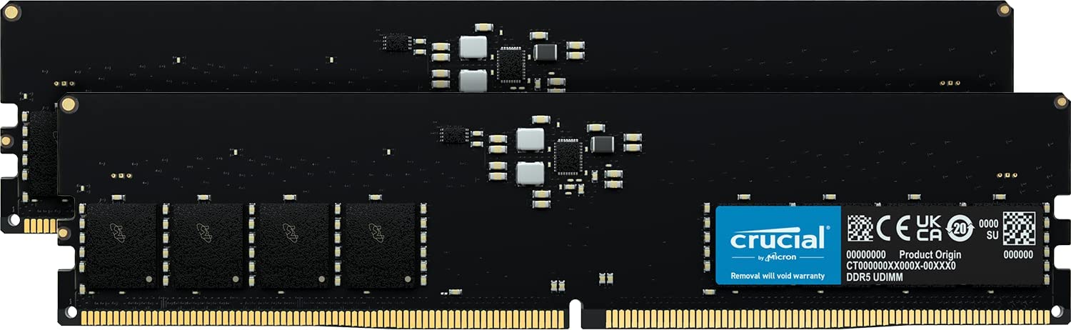 Dos memorias RAM Crucial RAM DDR5 negras lisas