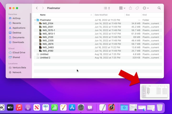 A floating thumbnail of a screenshot appears at the bottom-right of a Mac screen.