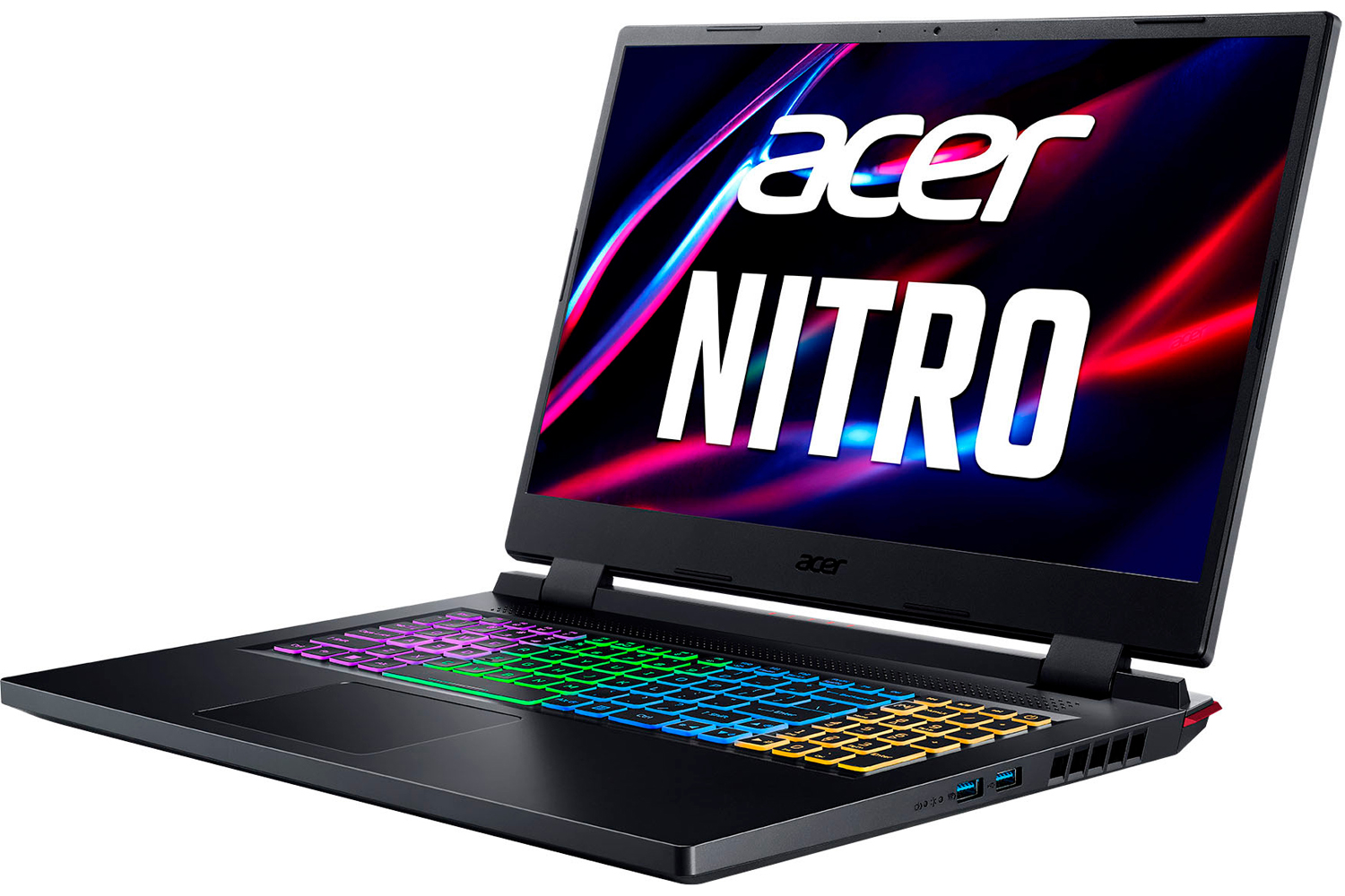 O laptop para jogos Acer Nitro 5 17 em um fundo branco.