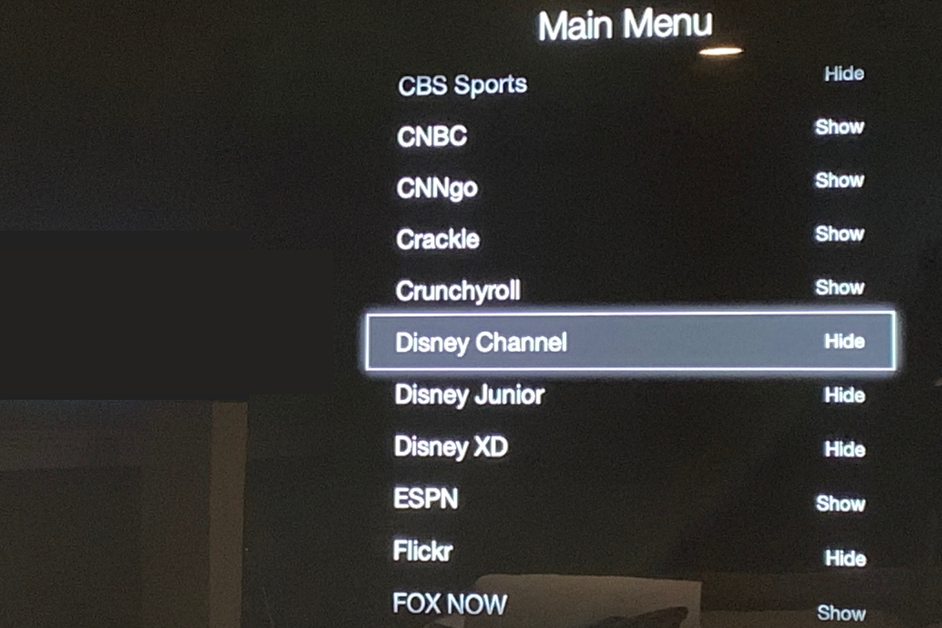 لیست برنامه های Apple TV.