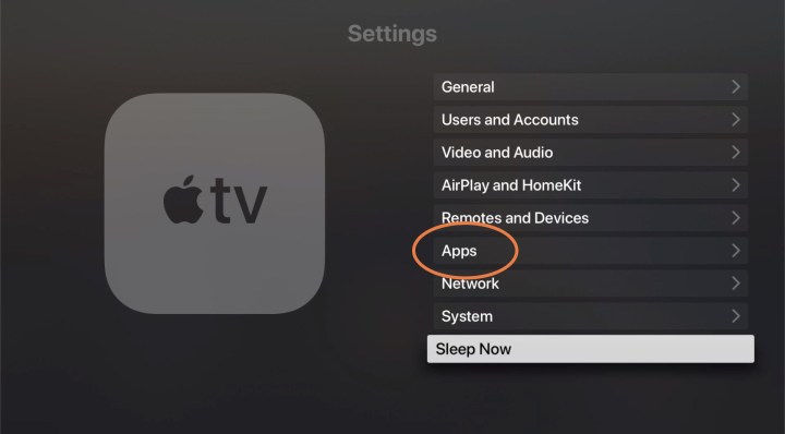 Choose Apps in Apple TV Settings.