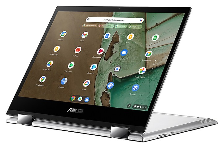 The Asus Chromebook Flip 12-inch 2-in-1 in presentation mode.