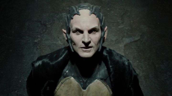 Malekith looking up with a puzzled expression in Thor: The Dark World.