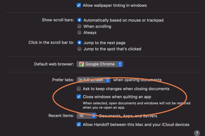 Close Windows Automatically Option in Mac.