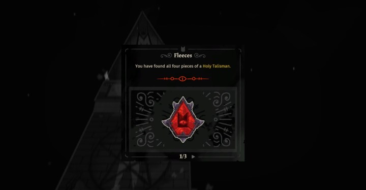 The Holy Talisman from Cult of the Lamb on a black background.