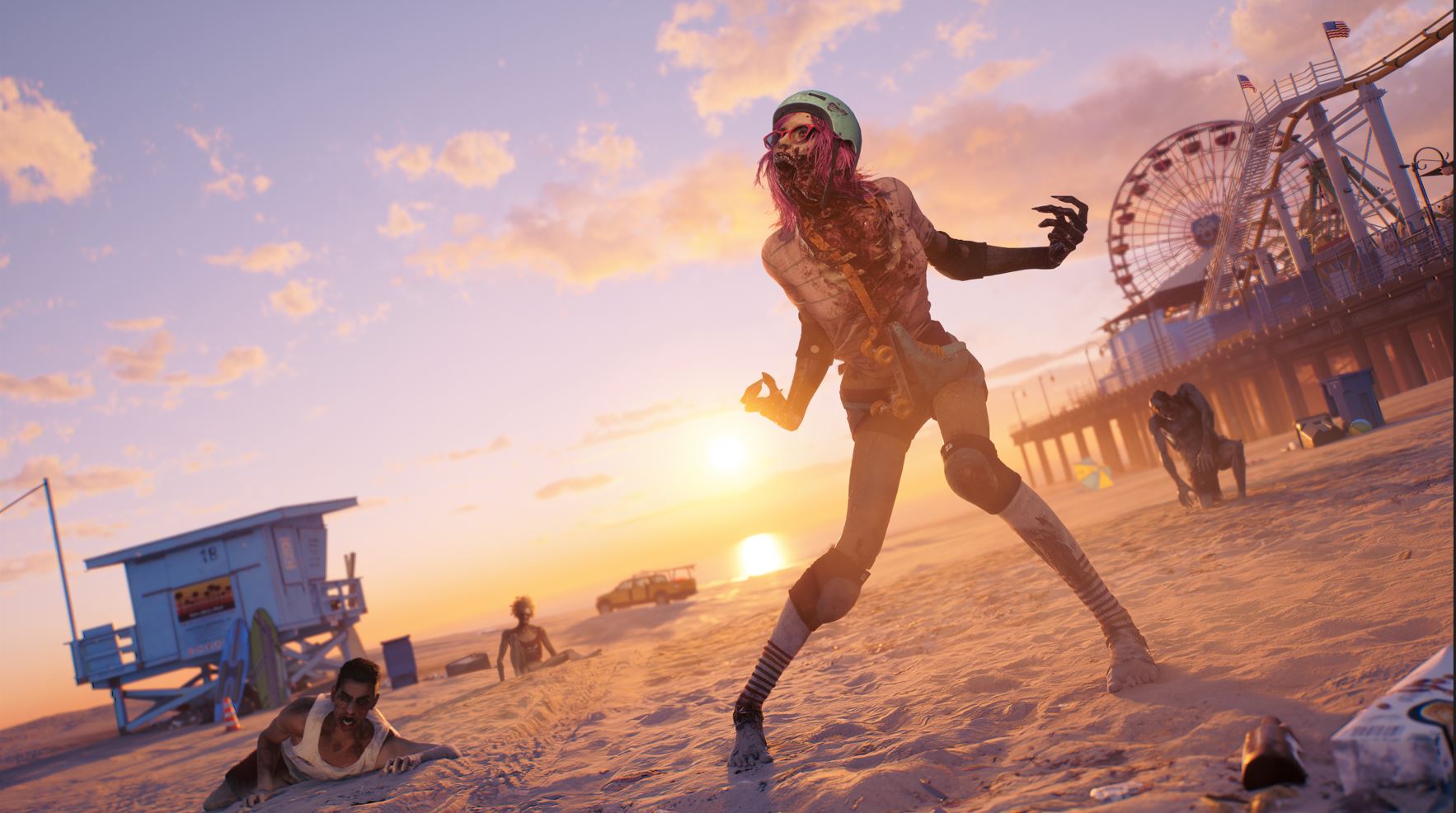Un gritón grita en una playa en Dead Island 2.
