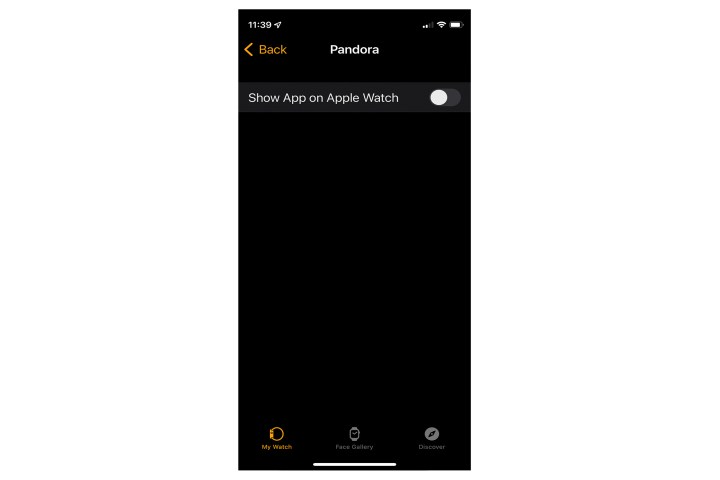 Toggle show app on Apple Watch.