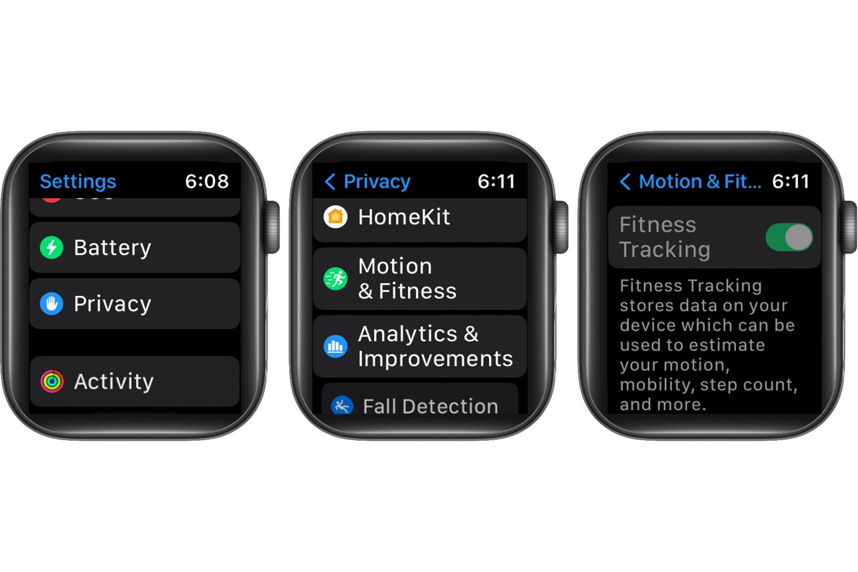 Secuencia de seguimiento de fitness de Apple Watch.