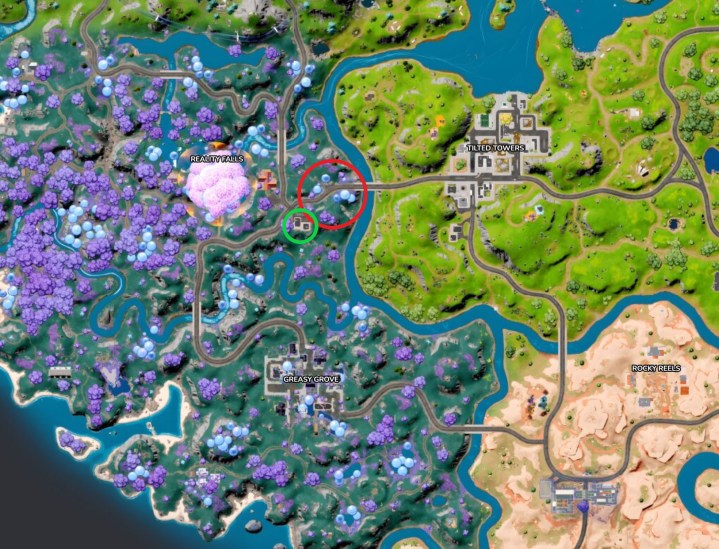 Mushroom map and gas station in Fortnite.
