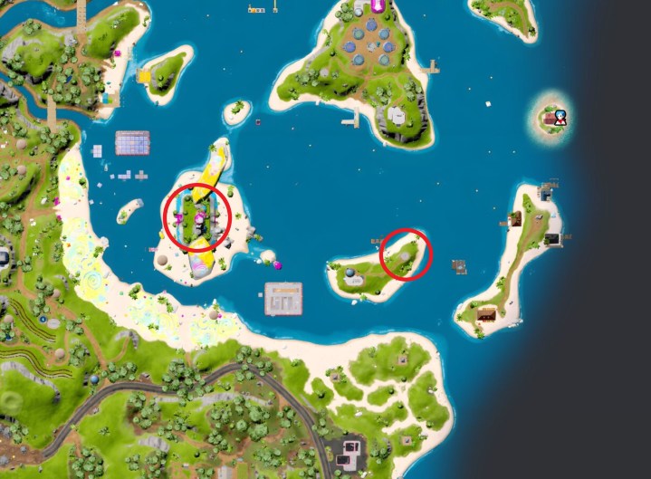 Mapa mostrando a localização das fendas nas ilhas de Fortnite.
